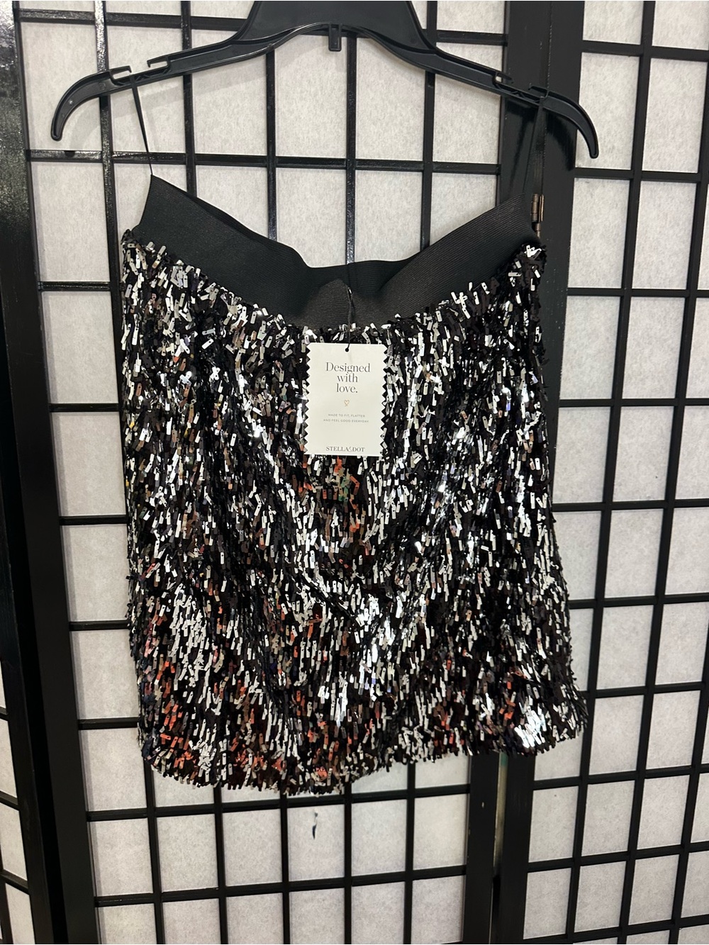 Stella & Dot Black and Silver Sequin Mini Skirt